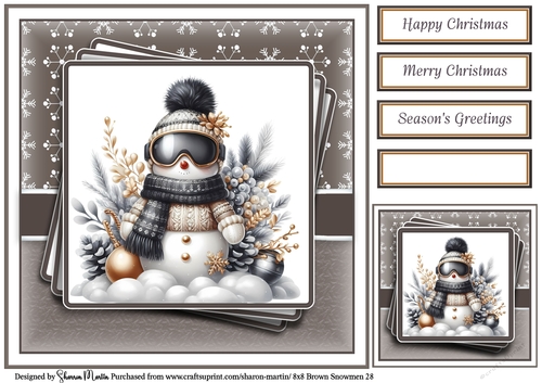 8x8 Black & Gold Snowmen 28 Card Front, Gift Tag and Sentiments 