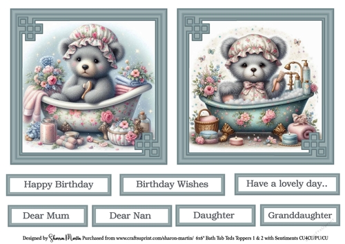 6x6 Bath Tub Ted Toppers 1 & 2 with Sentiments CU4CU/PU/CU