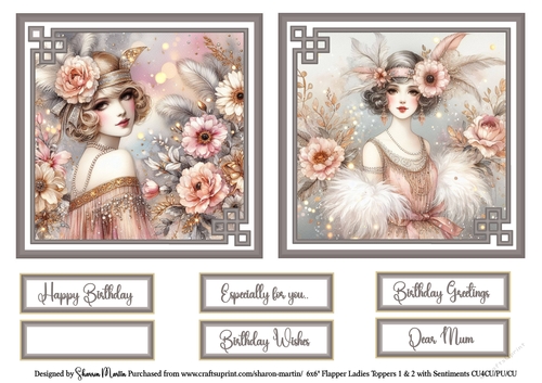 6x6 Flapper Ladies 1 & 2 with Sentiments CU4CU/PU/CU