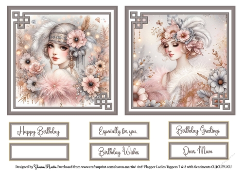 6x6 Flapper Ladies 7 & 8 with Sentiments CU4CU/PU/CU