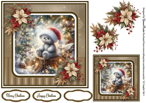 7x7 Angelic Ted 1 Card Front with Gift Tag & Sentiments 