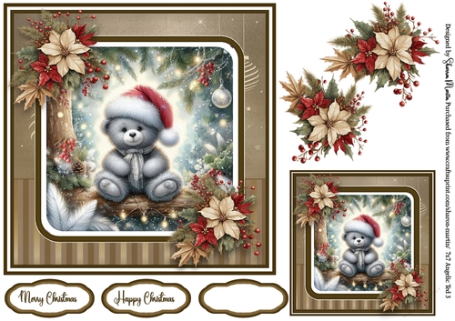 7x7 Angelic Ted 3 Card Front with Gift Tag & Sentiments 