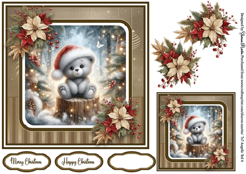 7x7 Angelic Ted 4 Card Front with Gift Tag & Sentiments 