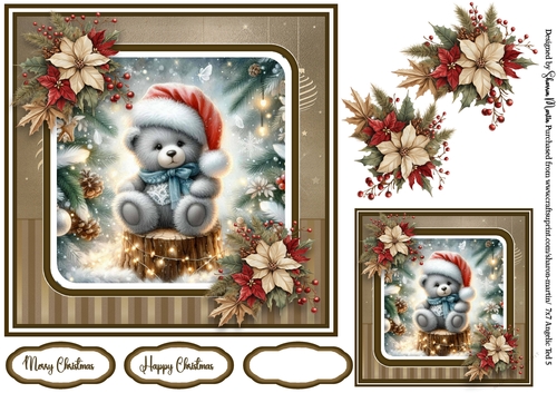 7x7 Angelic Ted 5 Card Front with Gift Tag & Sentiments 