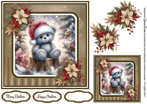 7x7 Angelic Ted 6 Card Front with Gift Tag & Sentiments 