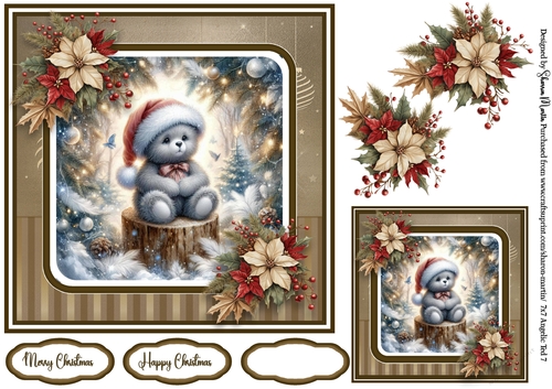 7x7 Angelic Ted 7 Card Front with Gift Tag & Sentiments 