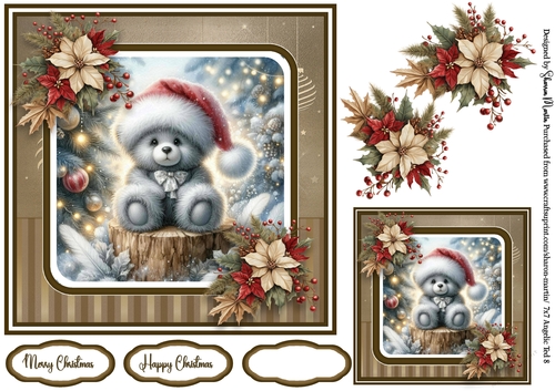 7x7 Angelic Ted 8 Card Front with Gift Tag & Sentiments 
