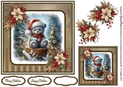 7x7 Angelic Ted 9 Card Front with Gift Tag & Sentiments 