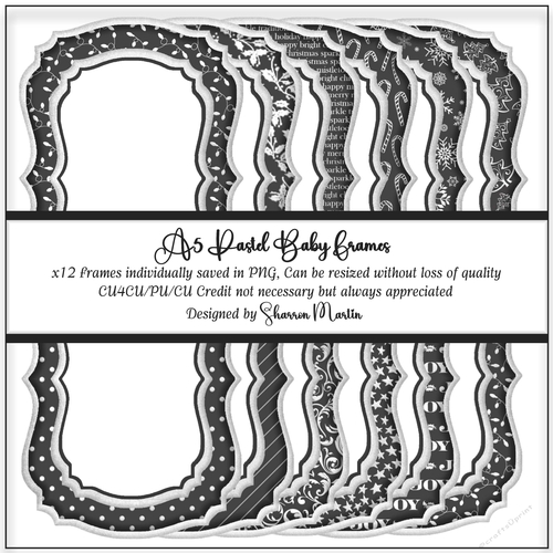 A5 Black & Silver Christmas Frames 1-12 in PNG