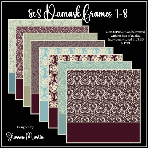 8x8 Damask Frames/Mats 1-8 in JPEG & PNG 