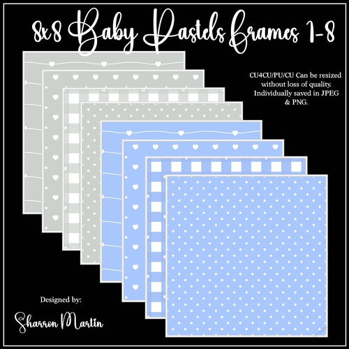 8x8 Pastel Baby Blue & Green Frames/Mats 1-8 in JPEG & PNG 