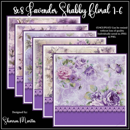 8x8 Lavender Shabby Floral Frames/Mats 1-6 in JPEG & PNG 