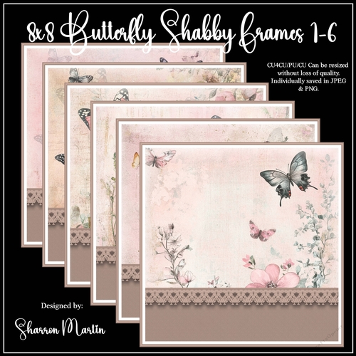 8x8 Butterfly Shabby Frames/Mats 1-6 in JPEG & PNG 