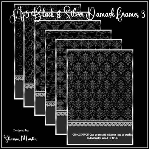 A5 Black & Silver Damask Frames/Mats 13-18 in JPEG 