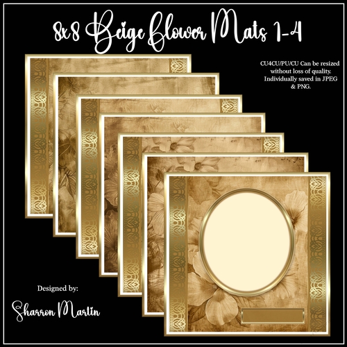 8x8 Beige Flower Mats 1-4 JPEG & PNG 