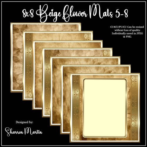 8x8 Beige Flower Mats 5-8 JPEG & PNG 