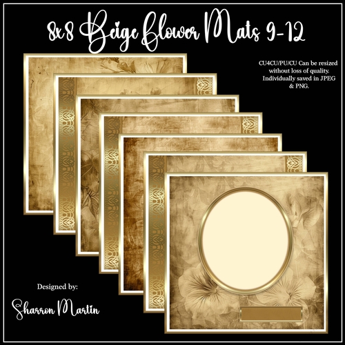 8x8 Beige Flower Mats 9-12 JPEG & PNG 