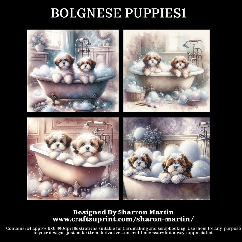 BOLGNESE PUPPIES - Illustrations for Cardmakers & Designers  