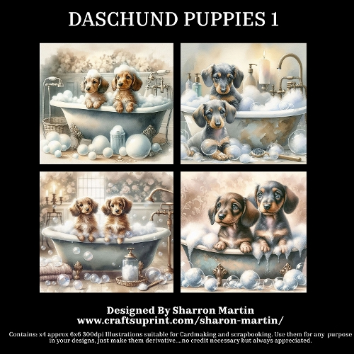 DASCHUND PUPPIES - Illustrations for Cardmakers & Designers  