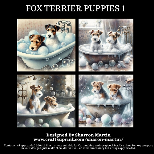 FOX TERRIER PUPPIES - Illustrations for Cardmakers & Designers  