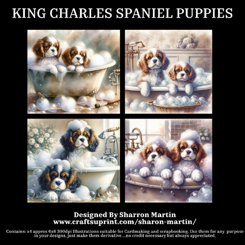 KING CHARLES SPANIEL PUPPIES - Illustrations for Cardmakers & Designers  