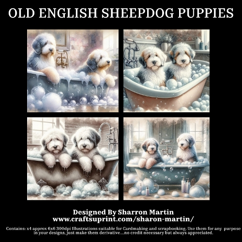 OLD ENGLISH SHEEPDOG PUPPIES - Illustrations for Cardmakers & Designers  