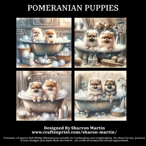 POMERANIAN PUPPIES - Illustrations for Cardmakers & Designers  