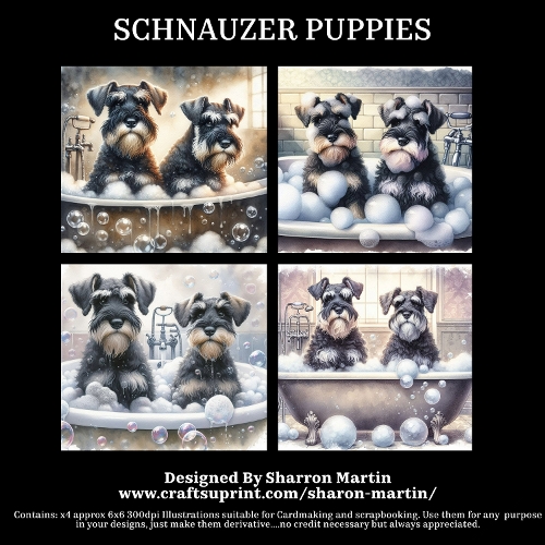 SCHNAUZER PUPPIES - Illustrations for Cardmakers & Designers  