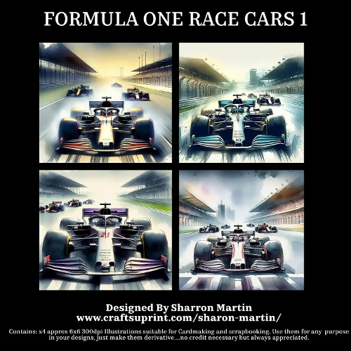 FORMULA ONE RACE CARS 1 - Illustrations for Cardmakers & Designers 