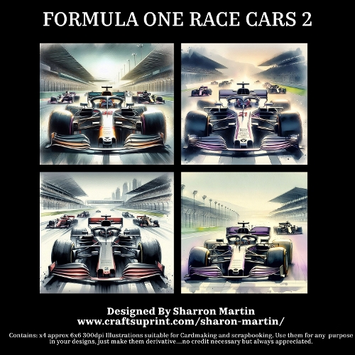 FORMULA ONE RACE CARS 2- Illustrations for Cardmakers & Designers 