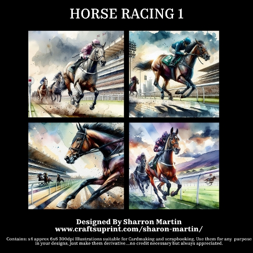 HORSE RACING 1- Illustrations for Cardmakers & Designers 