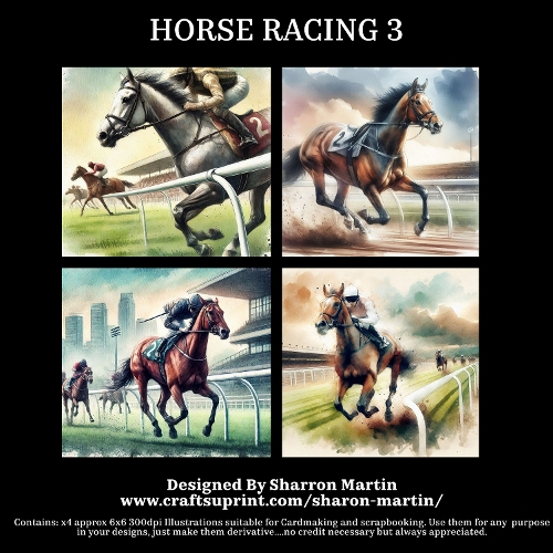 HORSE RACING 3 - Illustrations for Cardmakers & Designers 
