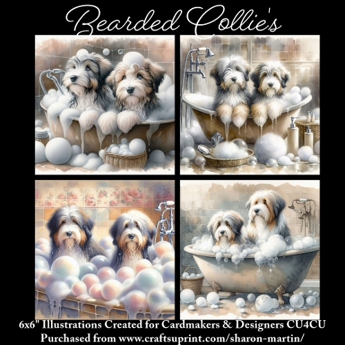 BEARDED COLLIES - Illustrations for Cardmakers & Designers 