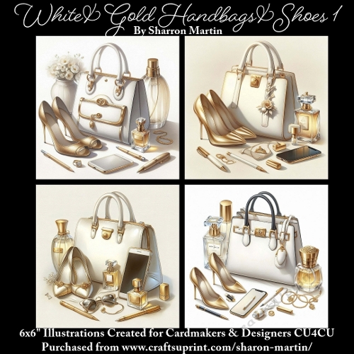 White & Gold Handbags & Shoes 1 - Illustrations for Cardmakers & Designers 