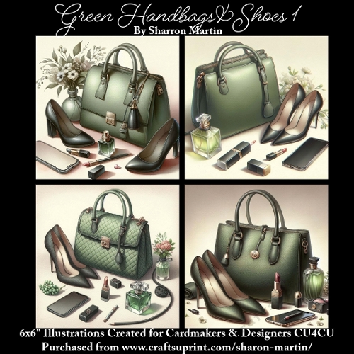 Green Handbags & Shoes 1 - Illustrations for Cardmakers & Designers 