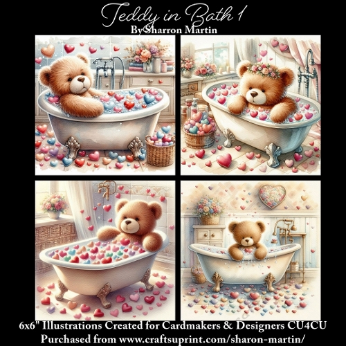 Teddy in Bath 1 - Illustrations for Cardmakers & Designers 