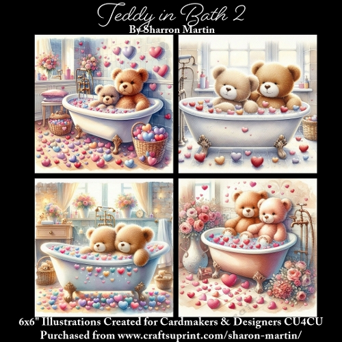 Teddy in Bath 2 - Illustrations for Cardmakers & Designers 