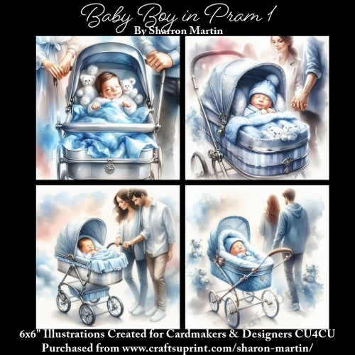 Baby Boy in Pram 1 - Illustrations for Cardmakers & Designers 