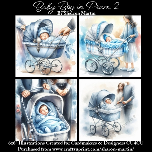 Baby Boy in Pram 2 - Illustrations for Cardmakers & Designers 