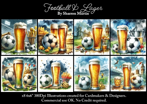 x8 Football & Lager - Illustrations for Cardmakers & Designers JPEG & PNG 