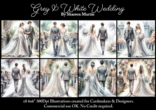 x8 Grey & White Wedding - Illustrations for Cardmakers & Designers JPEG & PNG 