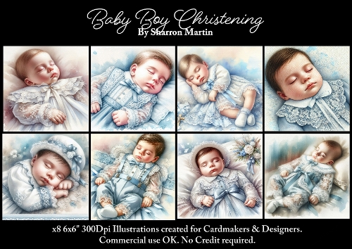 x8 Baby Boy Christening- Illustrations for Cardmakers & Designers  