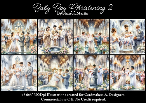 x8 Baby Boy Christening 2 - Illustrations for Cardmakers & Designers  