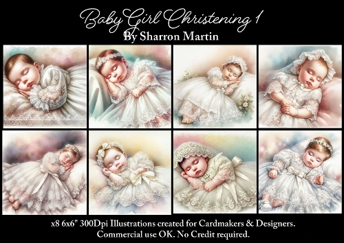 x8 Baby Girl Christening 1 - Illustrations for Cardmakers & Designers  