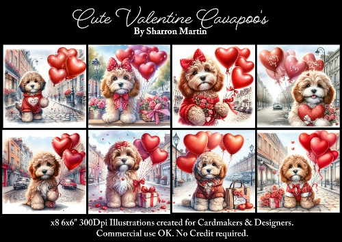x8 Valentines Cavapoos - Illustrations for Cardmakers & Designers  
