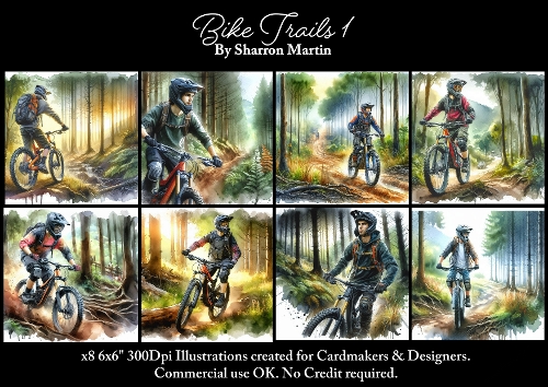 x8 Trail Bikes - Illustrations for Cardmakers & Designers  