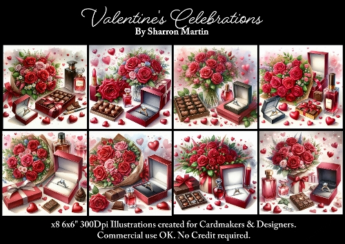 x8 Valentines Celebrations 1 - Illustrations for Cardmakers & Designers  