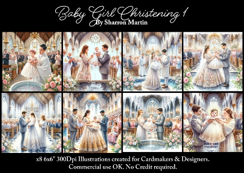 x8 Baby Girl Christening 1  - Illustrations for Cardmakers & Designers  