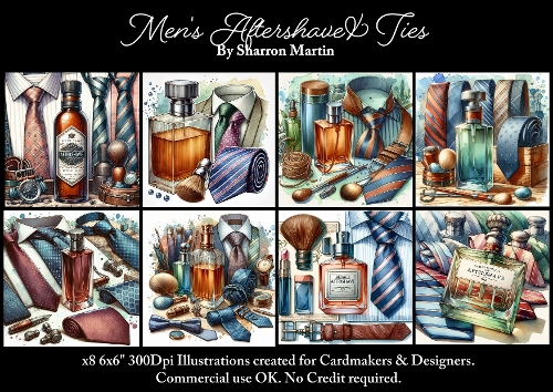 x8 Mens Aftershave & Ties  - Illustrations for Cardmakers & Designers  