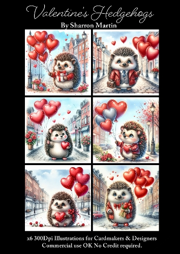 x6 Valentines Hedghogs  - Illustrations for Cardmakers & Designers  